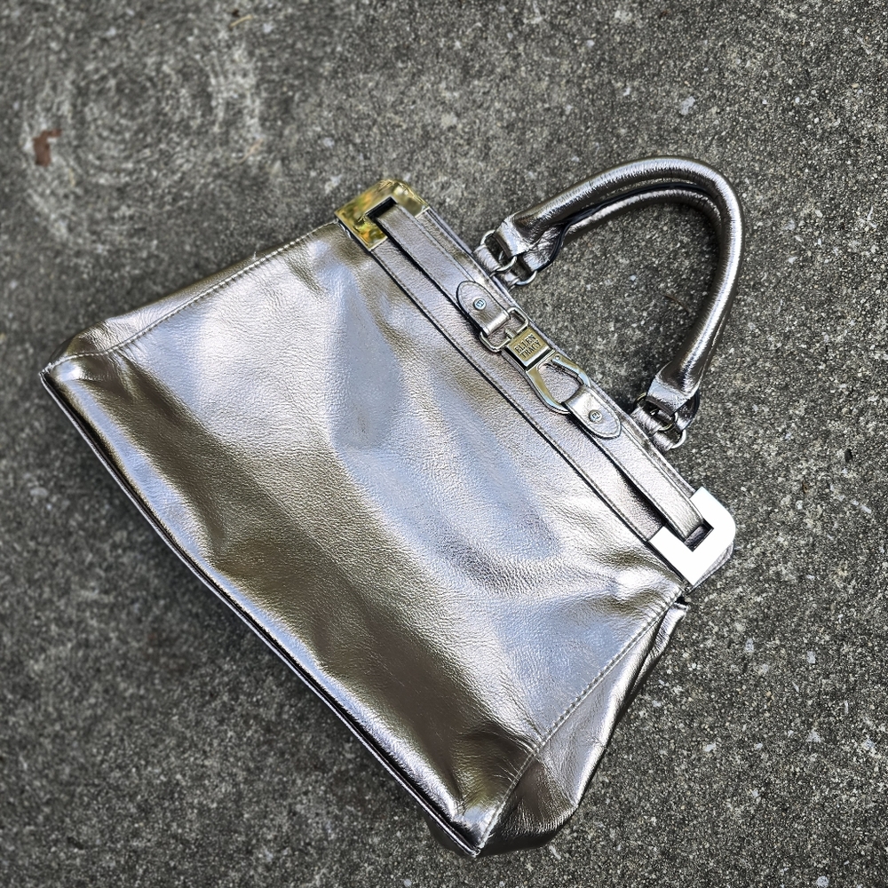 Silver Faux Leather Tote Purse Crossbody by Ellen Tracy